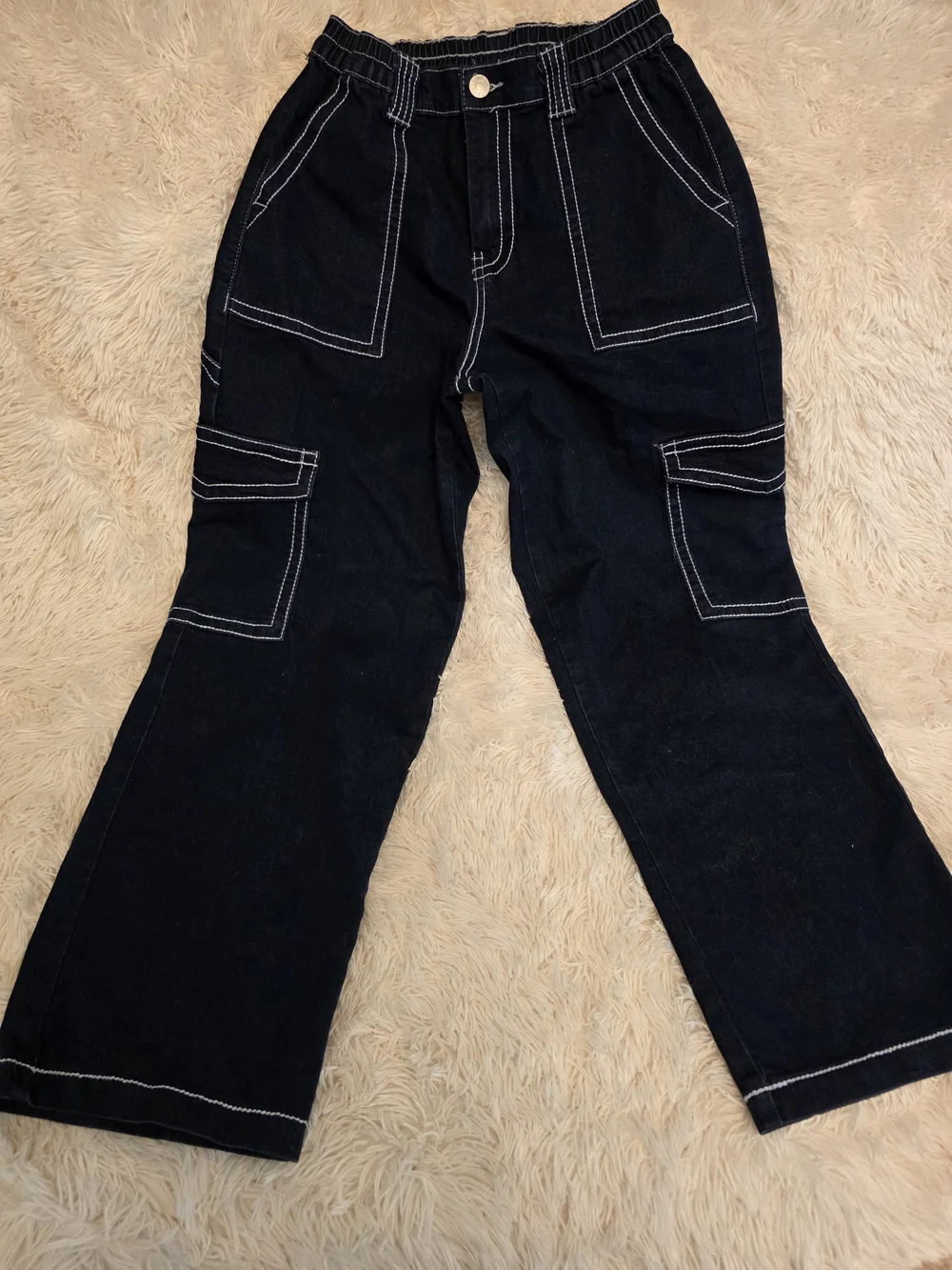 Almost Famous Dark Navy Wide Leg Cargo with White Contrast Stitching Pants - Picture 3 of 8